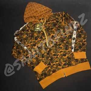 Bape Camouflage Zip-Up Sweater with Orange and Brown